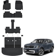 Auxko All Weather Floor Mats Cargo Mat with Backrest Mat for Kia Telluride 7&8 Seats 2020-2025 TPE Liners Accessories Guard Odorless Anti-Slip Floor Liners & Trunk Liner with Back Seat Protectors