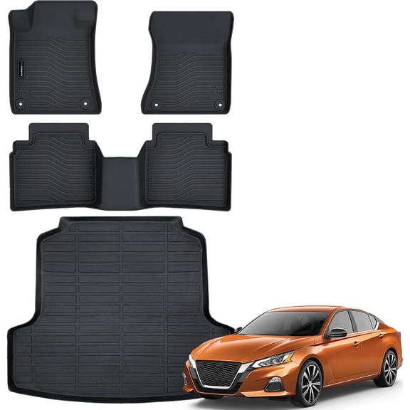 Auxko All Weather Floor Mats Cargo Mat Fit for Nissan Altima 2019-2025 2026 TPE Floor Liner Trunk Mat Altima Accessories All Season Odorless Anti-Slip Black