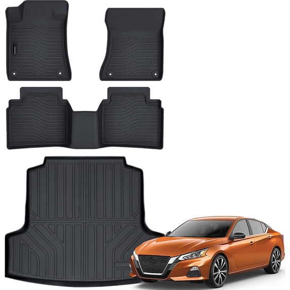 Auxko All Weather Floor Mats Cargo Mat Fit for Nissan Altima 2019-2025 2026 TPE Floor Liner Trunk Mat Altima Accessories All Season Odorless Anti-Slip Black