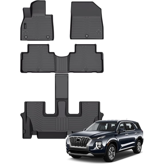 Auxko All Weather Floor Mats Fit for Hyundai Palisade 7&8 Seat 2020-2024 2025 TPE Rubber Liners Palisade Accessories Set All Season Guard Odorless Anti-Slip Floor Mats