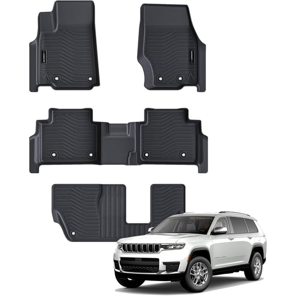 Auxko All Weather Floor Mats Fit for Jeep Grand Cherokee L 7 Seat(2nd Row Bench Seat) 2021-2024 2025 2026 TPE Rubber Liners Accessories All Season Guard Odorless 3 Row Black