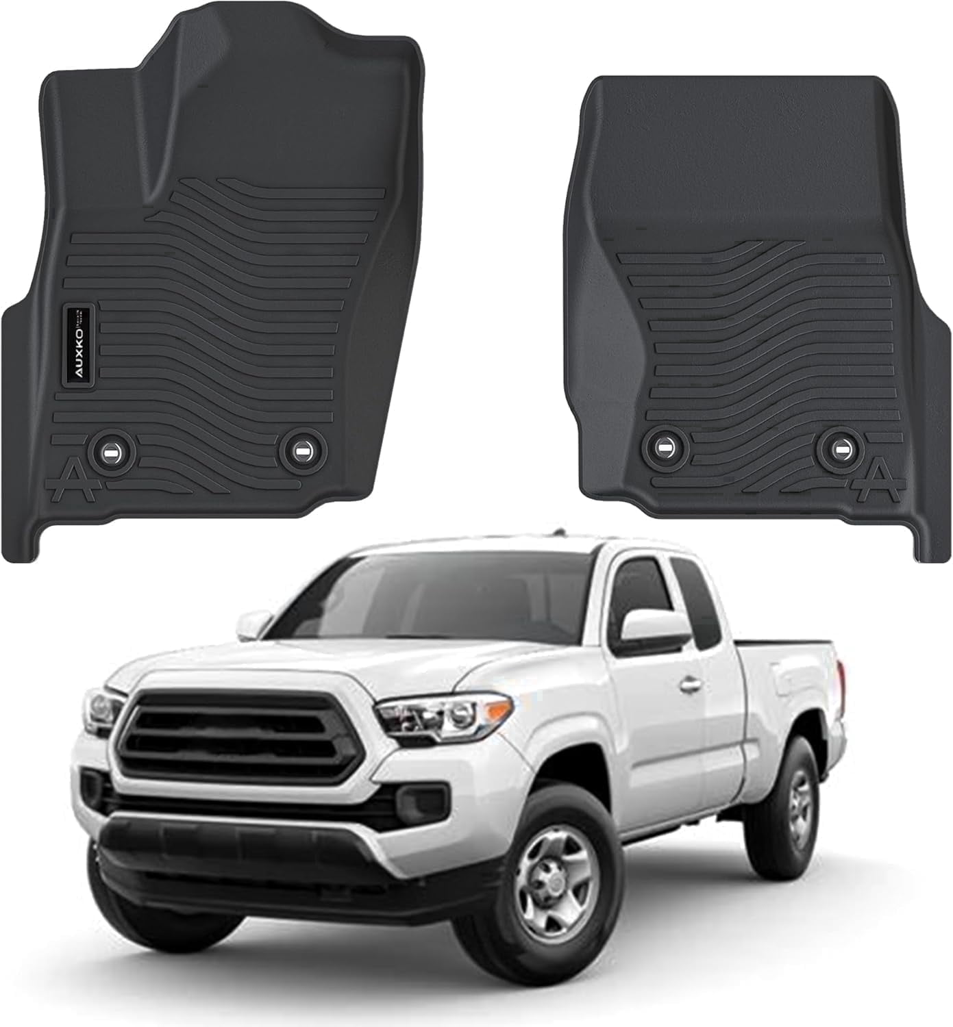 Auxko All Weather Floor Mats Fit for Toyota Tacoma 2024-2026 Double & Access Cab XtraCab Front Row Only for Automatic include Hybrid and Gas TPE Trunk Liner Tacoma Accessory Odorless Anti-Slip Black