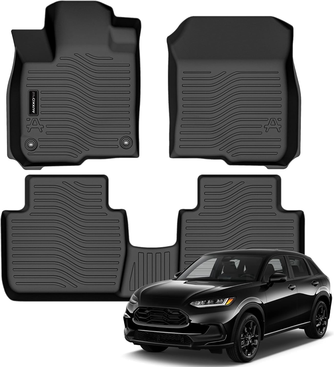 Auxko All Weather Floor Mats Fits for Honda HR-V 2023 2024 2025 2026 TPE Rubber Liners HRV Accessories All Season Guard Odorless Anti-Slip Mats for 1st & 2nd Row