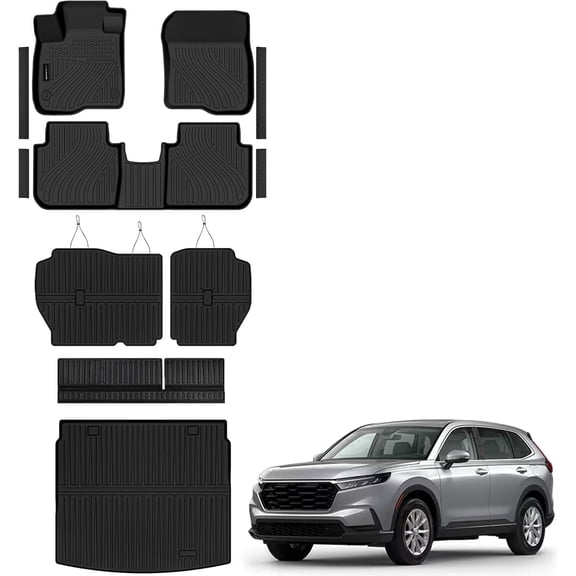 Auxko All Weather Floor Mats Upper Cargo Mat with Backrest Mat & Door Sill Protector for 2023-2026 Honda CRV TPE Liners Accessories Guard Odorless Anti-Slip Floor Trunk Liner with Back Seat Protector