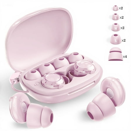 AuyeeSnc Ear Plugs for Sleeping, 50dB Noise Cancelling Earbuds with 8 Tips+4 Bonus Double-Layer Tips for Concerts, Shooting, Travel, Snoring, Silicone Hearing Protection Reusable, Pink