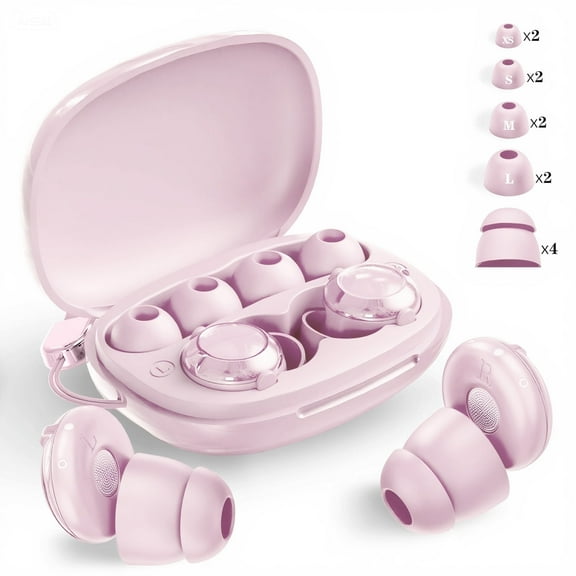 AuyeeSnc Ear Plugs for Sleeping, 50dB Noise Cancelling Earbuds with 8 Tips+4 Bonus Double-Layer Tips for Concerts, Shooting, Travel, Snoring, Silicone Hearing Protection Reusable, Pink