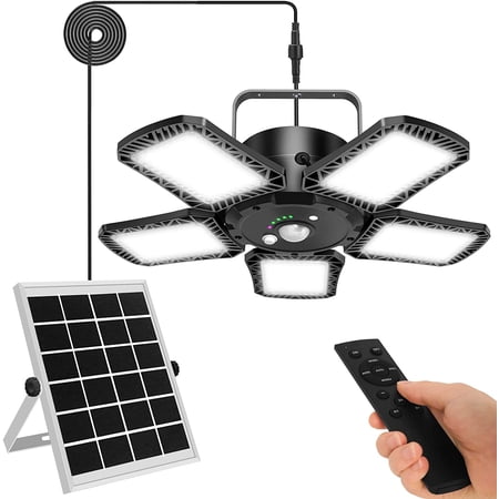 Auzev Solar Shed Light Indoor/Outdoor Work in Daylight, 160LED 1200LM Solar Pendant Light, 5-Leaf 120° Adjustable Solar Motion Sensor Light with Remote & 6 Lighting Modes for Shed Gazebo Barn