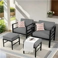 thumbnail image 1 of Auzfy 2 Pcs Assembled Aluminum Outdoor Ottomans Footstools with Grey Cushions for Patio, Black Frame, 1 of 6