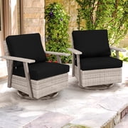 Auzfy 2 Pcs Oversized Patio Wicker Swivel Rocker Chairs for Outdoor Poolside, Black