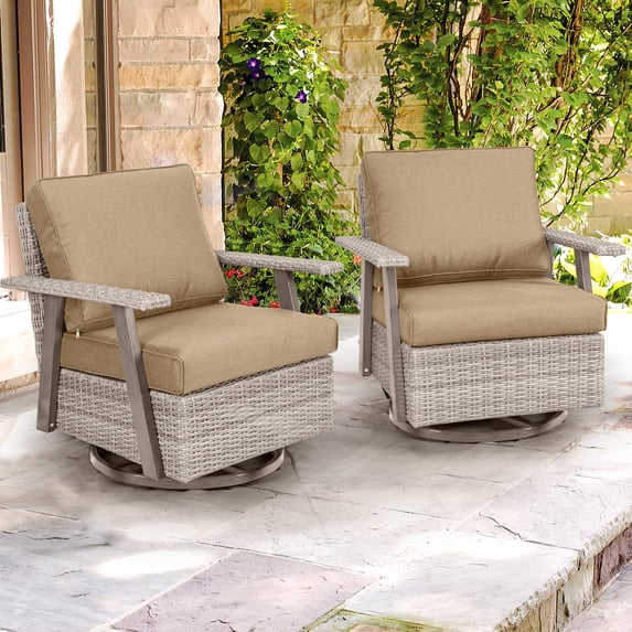 Auzfy Oversized Patio Wicker Swivel Rocker Chairs Set of 2 for Outdoor Poolside, Brown