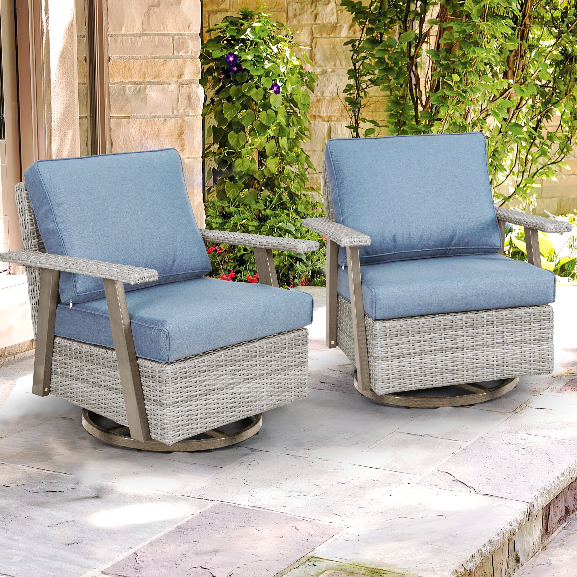Auzfy Patio Swivel Rocker Chairs Set of 2, Wicker Rocking Chairs for ...