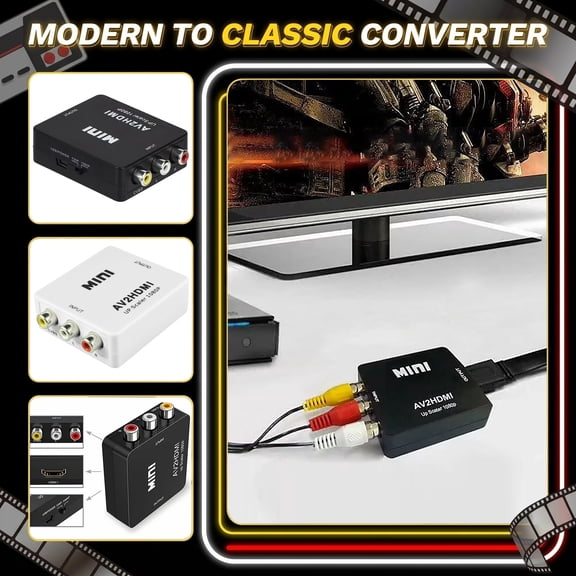 Av to Hdmi Converter, Mini Av2Hdmi, Composite Video Converter, Left Right Audio Converter, Cvbs to Hdmi, 2.36X2.13X0.79 Inch Small Form, 720P 1080P Selector with Usb Power Input,