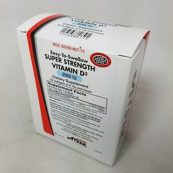 AvKare Vitamin D3 Softgels, 2000 IU, 50 Count