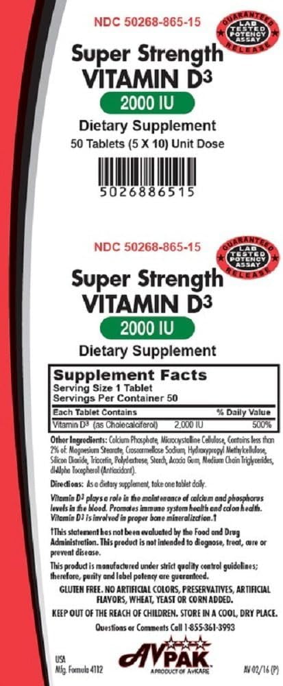 AvKare Vitamin D3 Tablets, 2000 IU, 50 Count