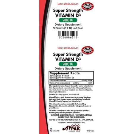 AvKare Vitamin D3 Tablets, 2000 IU, 50 Count