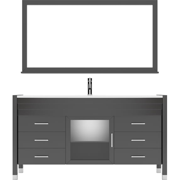 Ava 61" Single Bath Vanity in Espresso with White Engineered Stone Top and Round Sink with Matching Mirror