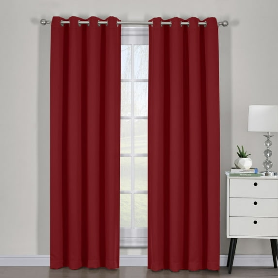 Ava Blackout Weave Grommet Curtain Panels With Tie Backs Pair ( Set of 2) - W108" X L84" Pair - Red