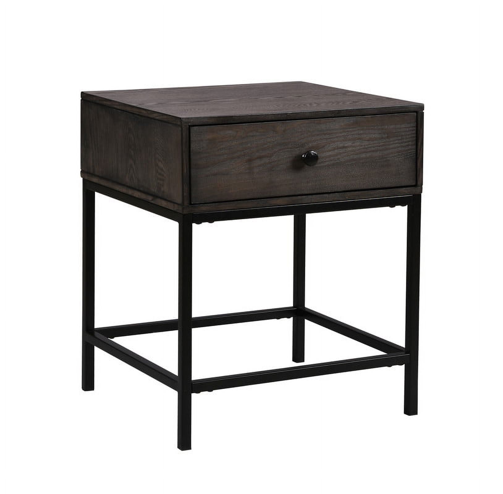Espresso Wood and Black Metal End Table with USB Charging Ports