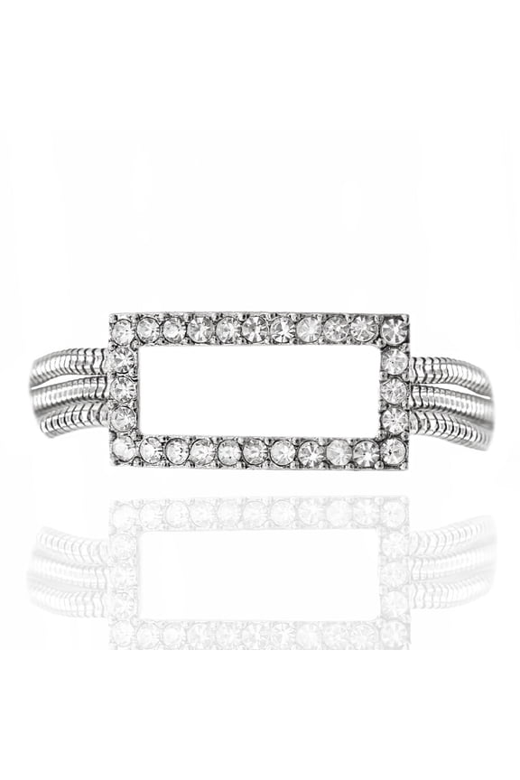 Elegant Austrian Crystal Rectangle Bracelet with Magnetic Clasp - Silver Tone Jewelry Bracelet Silver