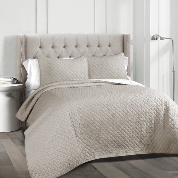 Ava Diamond Oversized Cotton Quilt Gray 3Pc Set Cal King