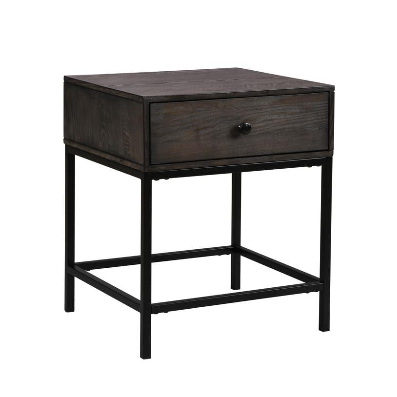 Espresso Wood and Black Metal End Table with USB Charging Ports
