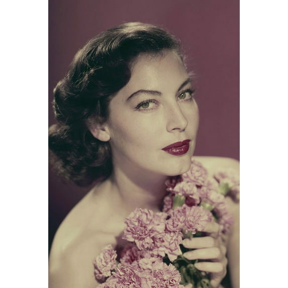 Ava Gardner stunning bare shouldered glamour pose holding flowers 24x36 Poster