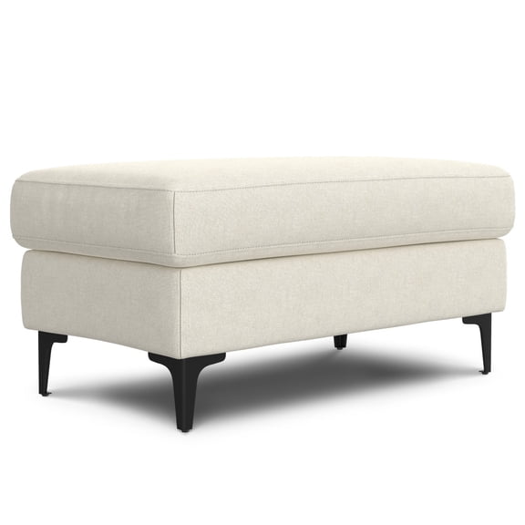 Ava Mid-Century Modern Ottoman in Cream Performance Fabric | 36" Wide Footrest & Coffee Table | Eco-Friendly Recycled Polyester | Solid Wood Frame | Black Metal Legs | Living Room & Bedroom