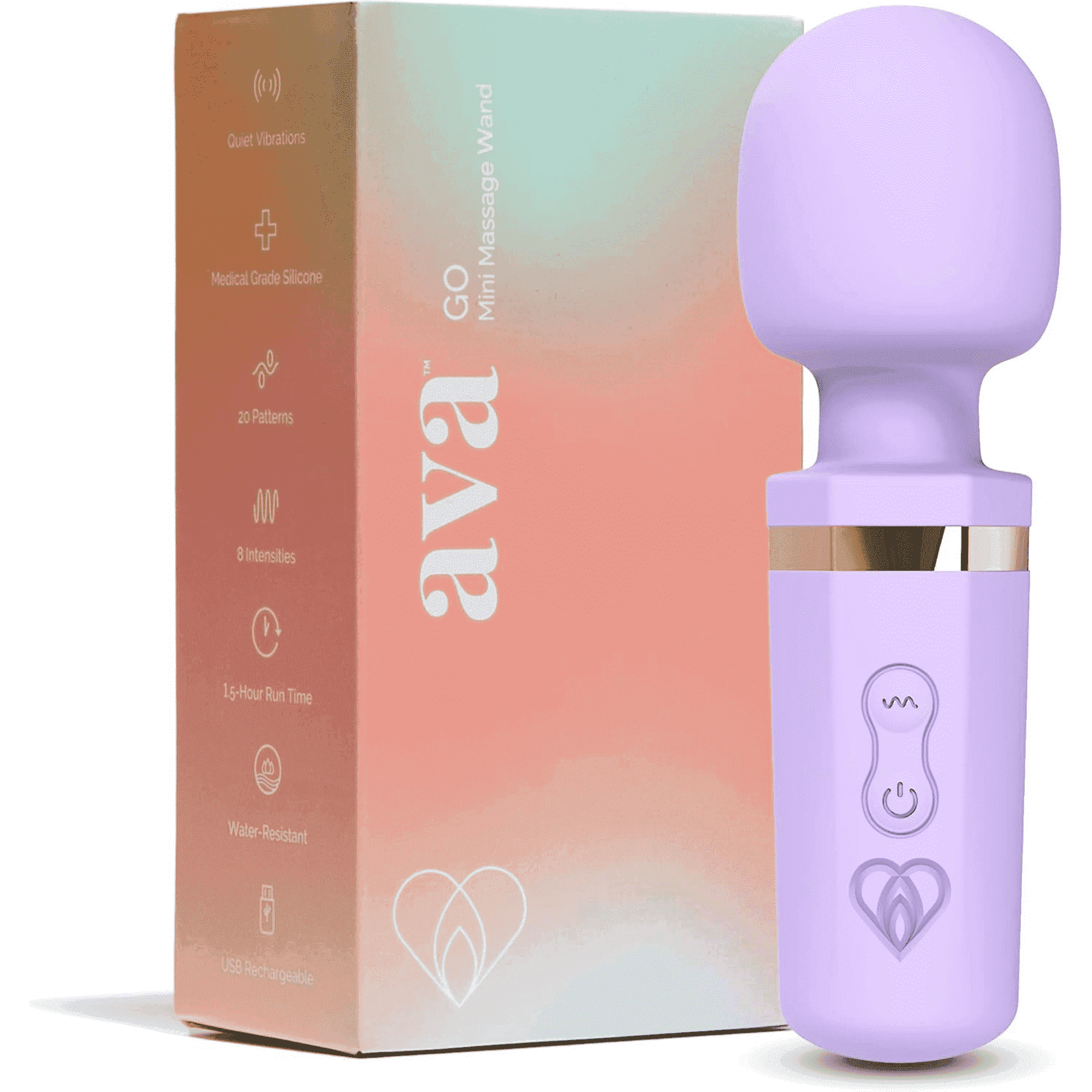 Ava Mini GO Wand Massager, Water-Resistant, for Women, Clitoral Vibrator, Purple, 1 Count