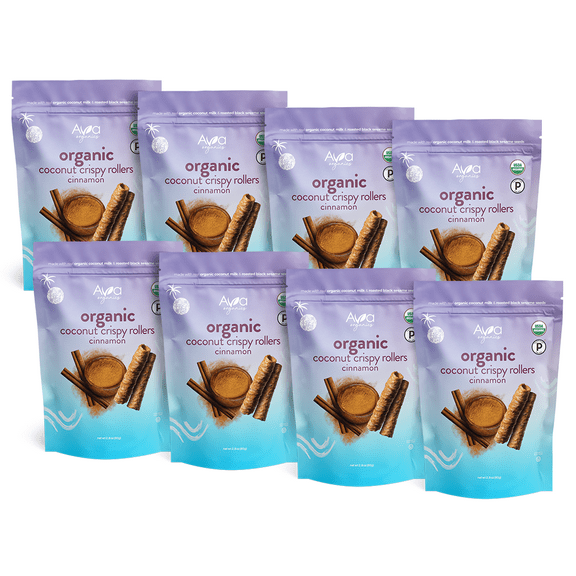 Ava Organics Coconut Crispy Rollers Cinnamon Gluten-Free Vegetarian (Pack of 8), 2.8 oz