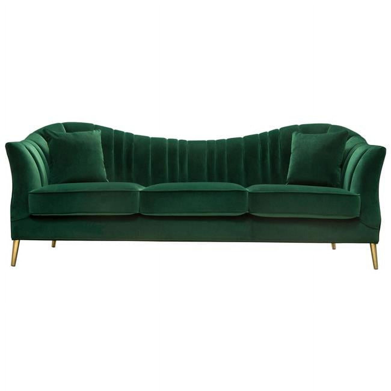 Ava 93'' Emerald Green Velvet Tufted Sofa with Gold Legs
