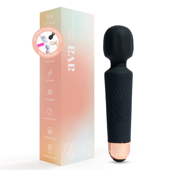 Ava Rechargeable Personal Massager for Women – 4 Hour Battery Life | Water-Resistant Body-Safe Silicone | 20 Massage Patterns & 8 Speeds | Discreet Gift – Black