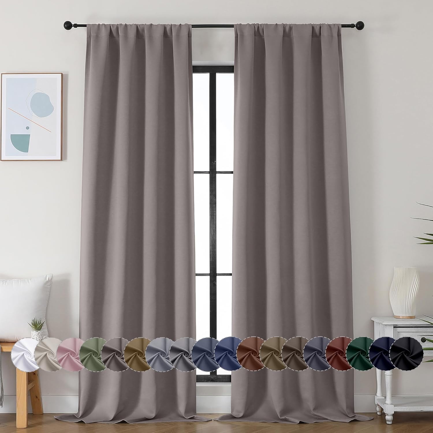 Ava Stone Blackout Curtains for Bedroom 96 Inches Long 2 Panels, Solid