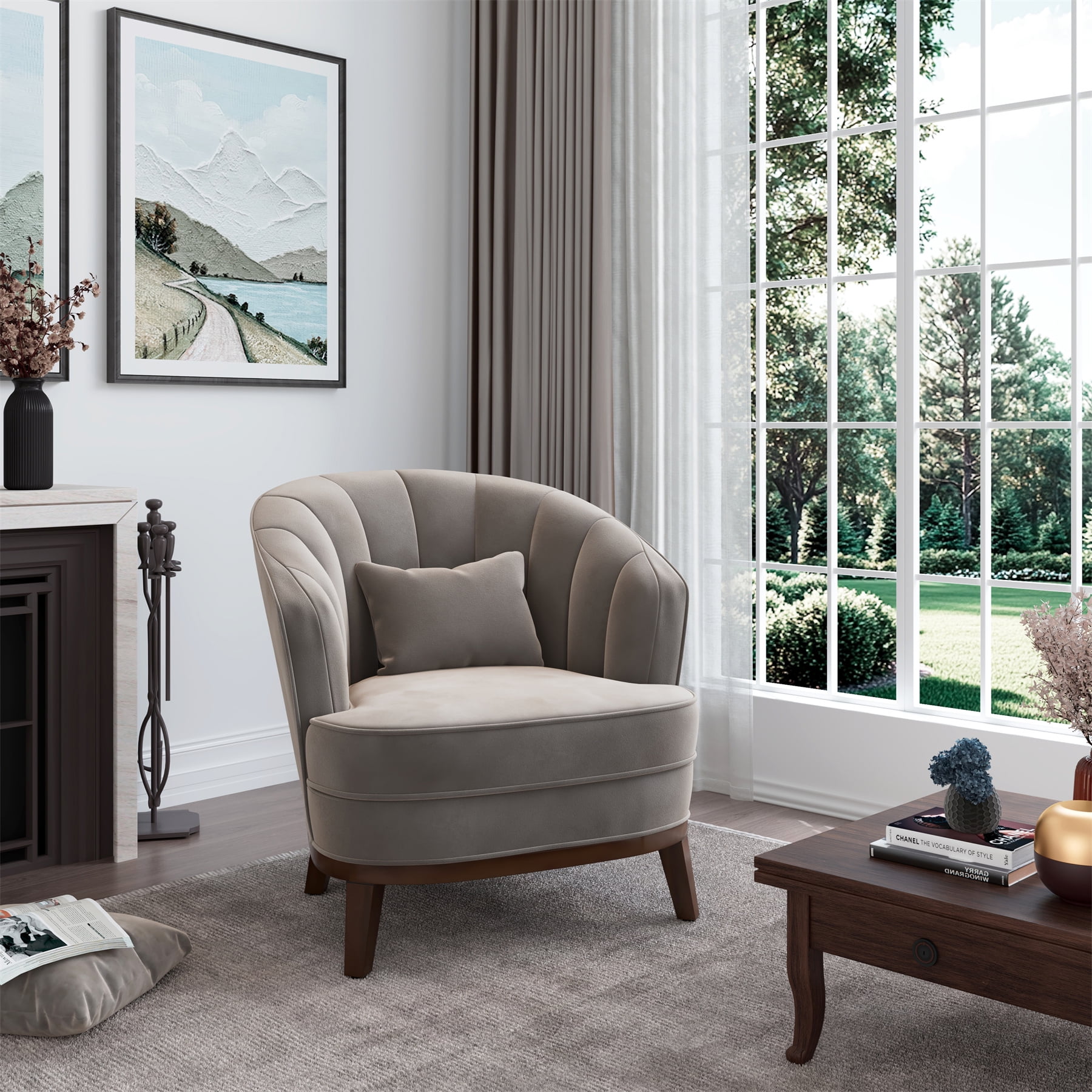 Ava Upholstered Barrel Accent Chair, Grey