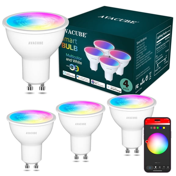 AvaCube GU10 Smart LED Bulbs 2.4G WiFi Connection Works with Alexa and Google Home 4-Pack