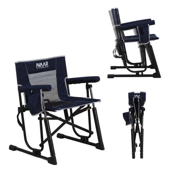 Avaar Outdoor Folding Rocking Camp Chair w/Cup Holder, 400lbs Capacity, Indigo Blue