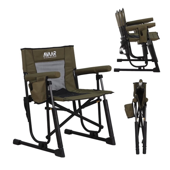 Avaar Outdoor Folding Rocking Camp Chair w/Cup Holder, 400lbs Capacity, Wild Green