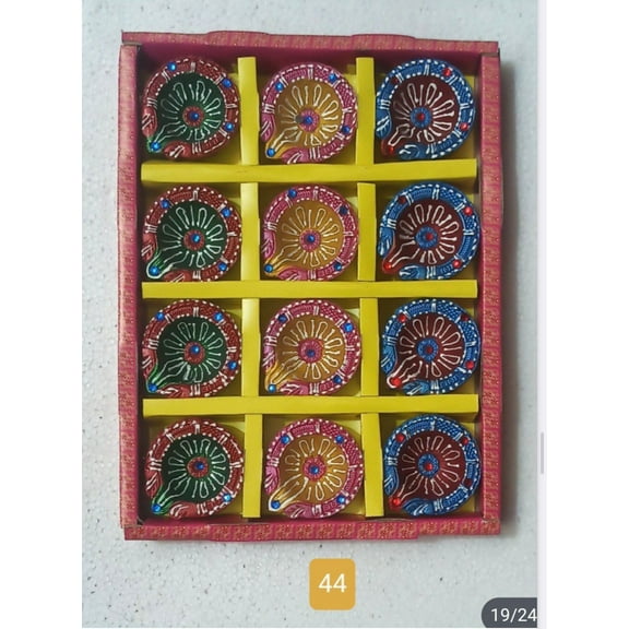 Avador Handmade Clay Diya Indian Puja Oil Lamp, Mitti Diya Lamp Engraved Design Diya for Diwali Pooja (Color Pack of 12)