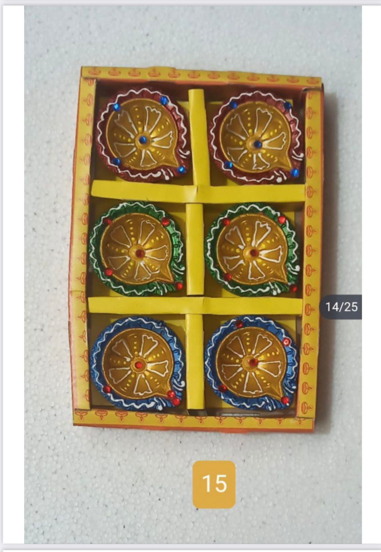 Avador Handmade Clay Diya Indian Puja Oil Lamp, Mitti Diya Lamp Engraved Design Diya for Diwali Pooja (Color Pack of 6)