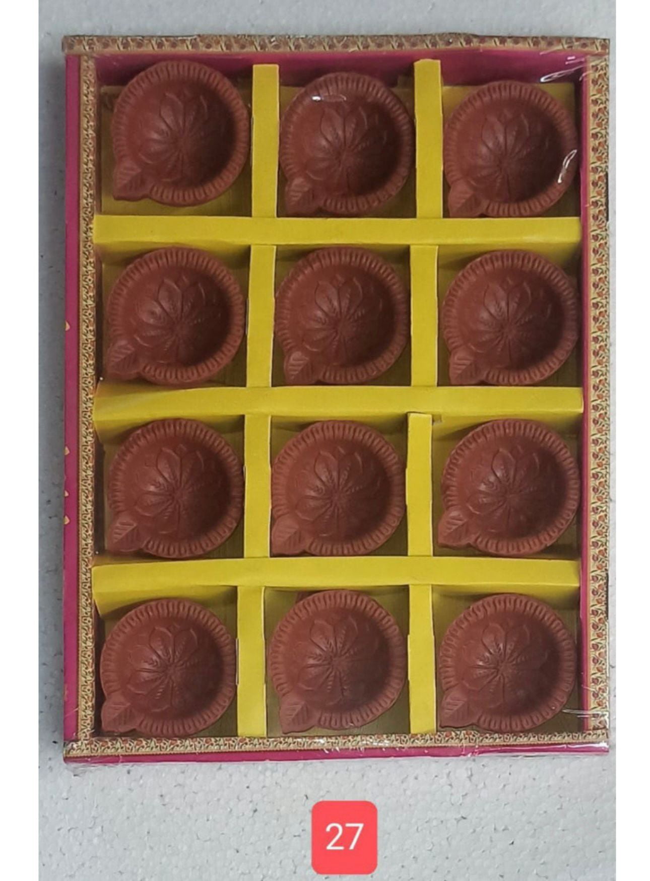 Avador Handmade Clay Diya Indian Puja Oil Lamp, Mitti Diya Lamp Engraved Design Diya for Diwali Pooja (Pack of 12)