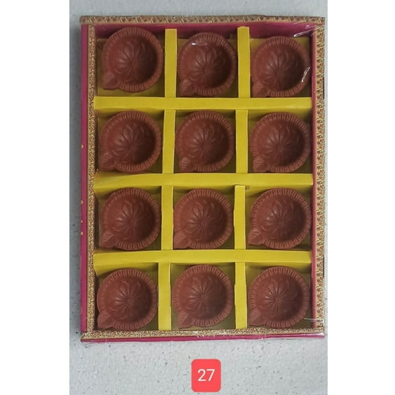 Avador Handmade Clay Diya Indian Puja Oil Lamp, Mitti Diya Lamp Engraved Design Diya for Diwali Pooja (Pack of 12)