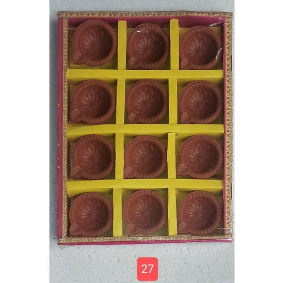 Avador Handmade Clay Diya Indian Puja Oil Lamp, Mitti Diya Lamp Engraved Design Diya for Diwali Pooja (Pack of 12)