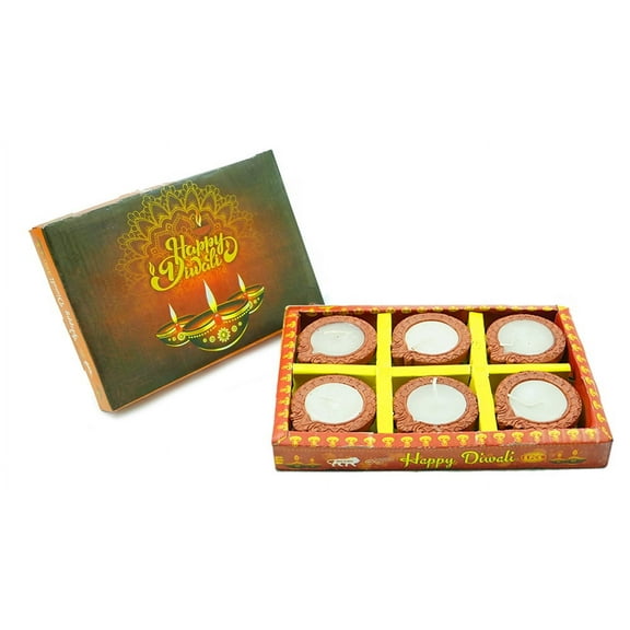 Avador Handmade Clay Diya Indian Puja Oil Lamp, Mitti Diya Lamp Engraved Design Diya for Diwali Pooja (Pack of 6)