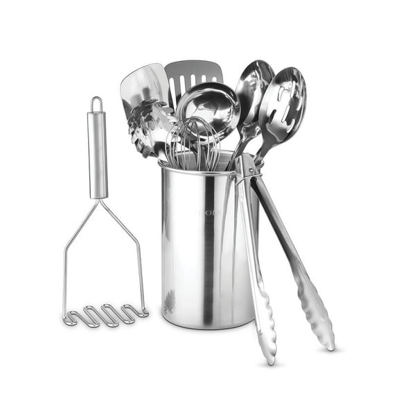 Avador Premium Set of 10 Stainless Steel Kitchen Tool Set with Holder Easy To Clean, Space Saving, Great for Cooking, Baking, Prepping