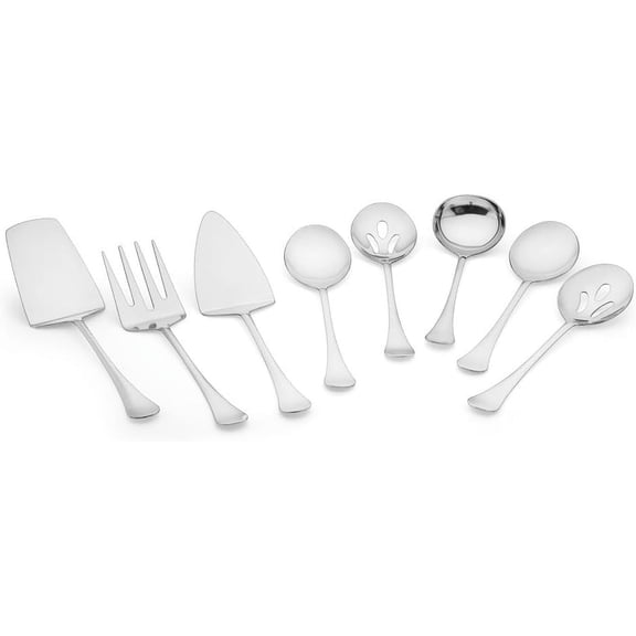 AVADOR Premium Set of 8 Stainless Steel Hostess Serving Utensil Tool Set for Weddings | Buffet | Party | Kitchen | Restaurants (Stainless Steel)