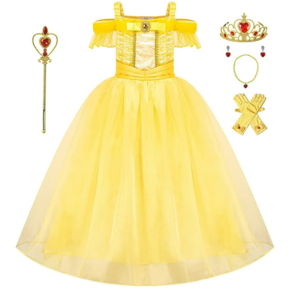 Avady Princess Belle Dress for Girls Princess Belle Costume Party Dress Up with Accessories