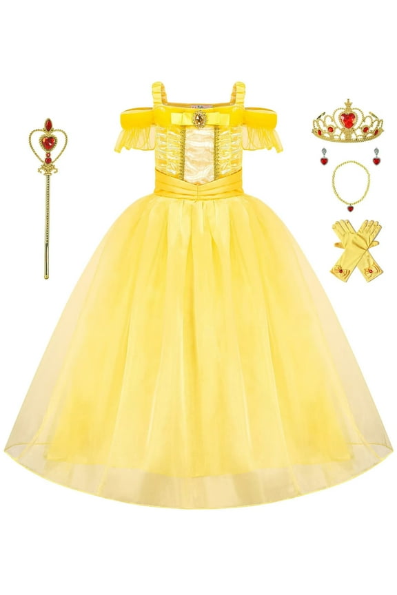 Princess Belle Dress for Girls Princess Belle Costume Party Dress Up with Accessories