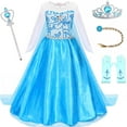 thumbnail image 1 of Avady Princess Elsa Costume for Girls Princess Dress Up Long Sleeves Costume with Cape Blue, 1 of 5