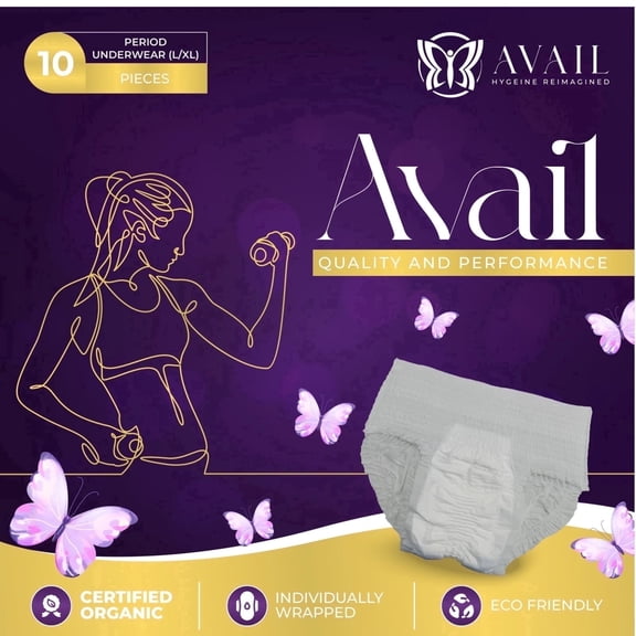 Avail Disposable Period Underwear for Women, Organic Cotton, Multi-Layer Absorbency, Leak-Resistant, Large/XL
