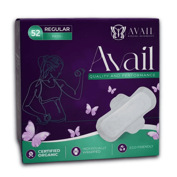 Avail Regular Pads for Women with Wings, Organic Cotton Pads for Light to Moderate Flow - Breathable, Leak-Resistant & Comfortable | Count - 52