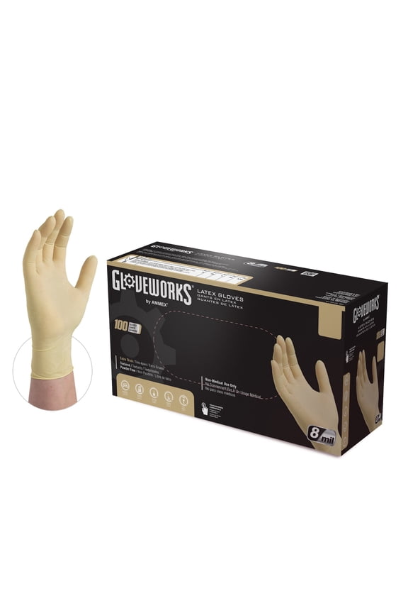 HD Ivory Latex Disposable Gloves, 8 Mil, Powder-Free, M, 100